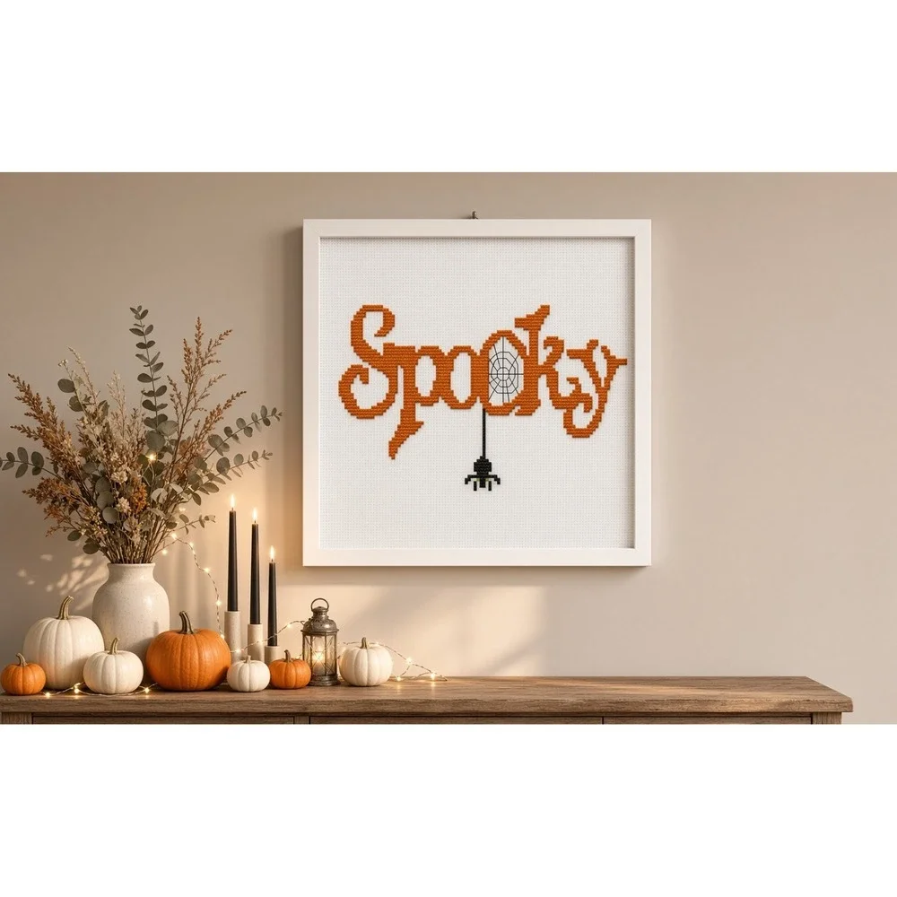 Spooky Halloween Cross Stitch Pattern Modern Spider Design